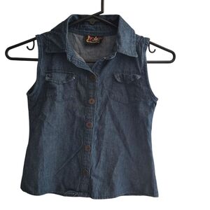Sleeveless Denim Button-Up Vest